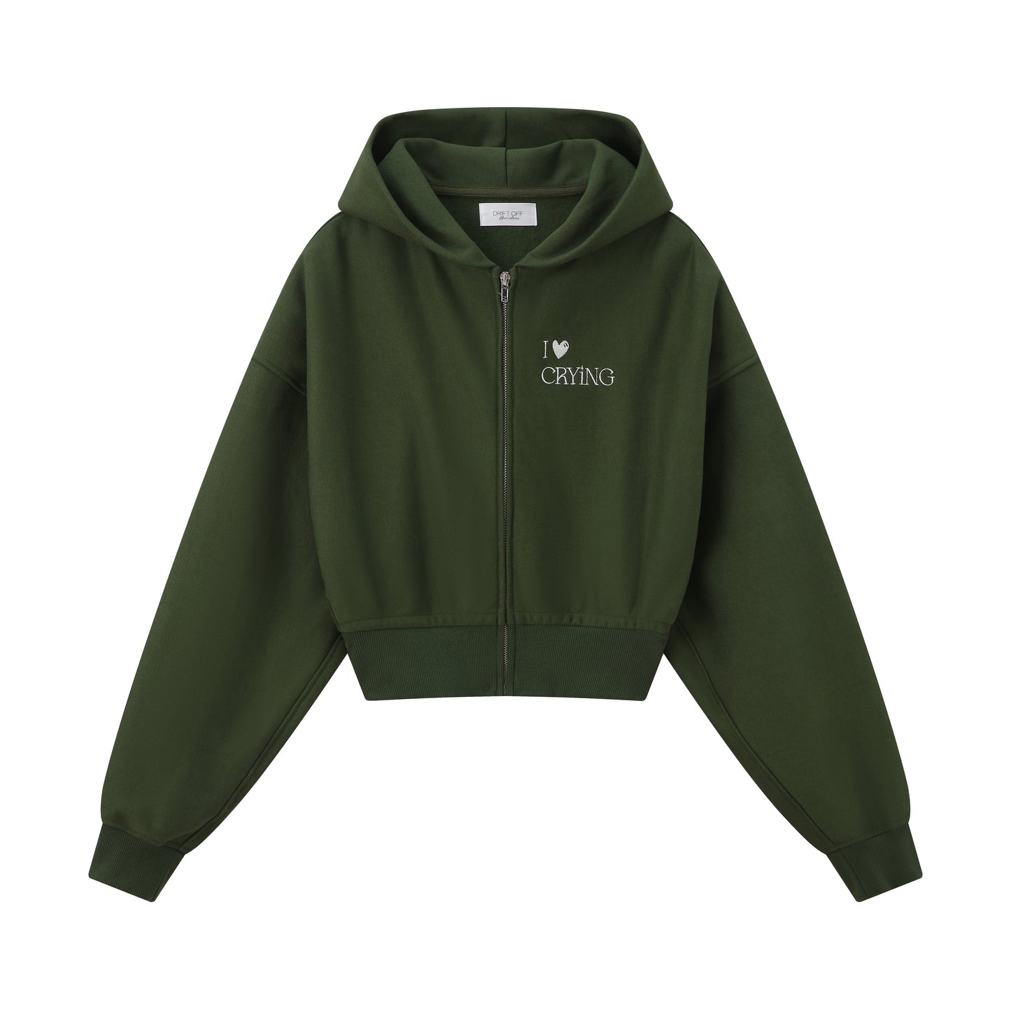 Sudadera Corta con Capucha y diseño "CryBaby" en color Verde oscuro