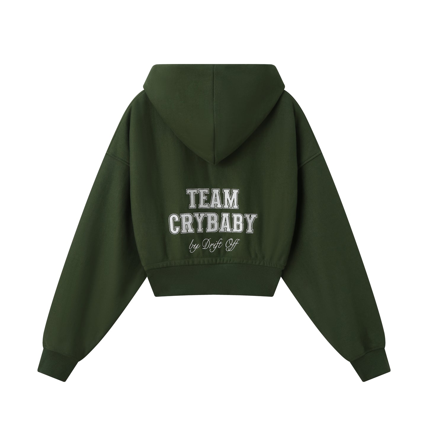 Sudadera Corta con Capucha y diseño "CryBaby" en color Verde oscuro