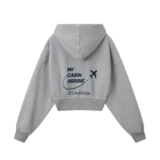 Sudadera Corta con Capucha y diseño "Cabin" en color Gris claro