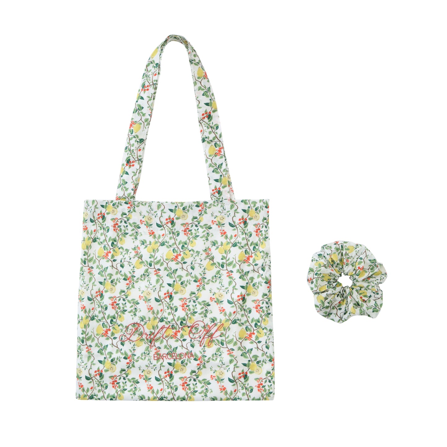 Bolso de algodón 100% con estampado de Limón y coletero a juego