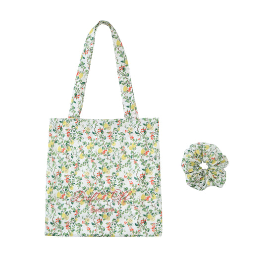 Bolso de algodón 100% con estampado de Limón y coletero a juego