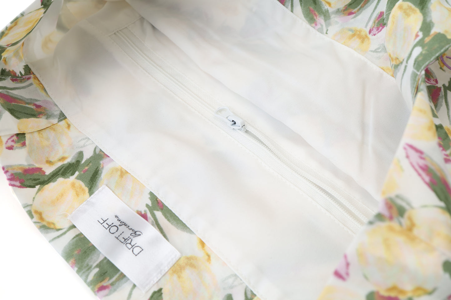Bolso de algodón 100% con estampado de Tulipán Amarillo y Coletero a Juego