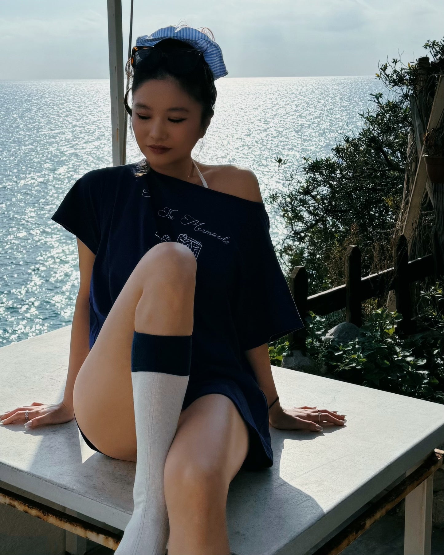 Top de bikini con hombros descubiertos "Mermaid" en Azul marino